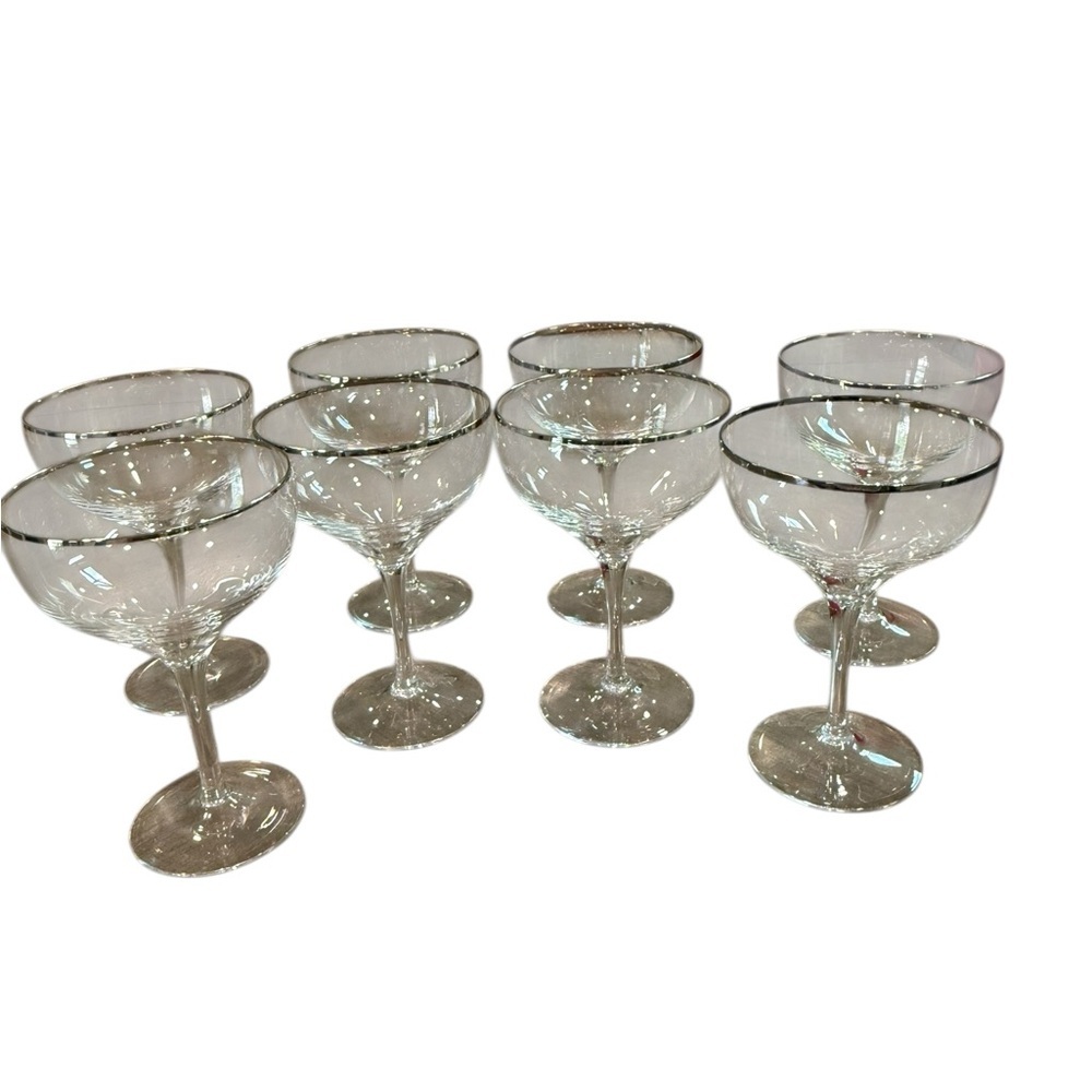 Lenox Waverly Champagne Coupes Platinum Rims 5 inches 3 3/4 wide set of 8 Glass